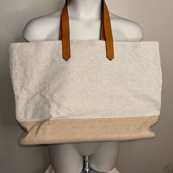 NWT Chic Vacay Canvas Tote Bag - Cream and Tan - Picture 5 of 7